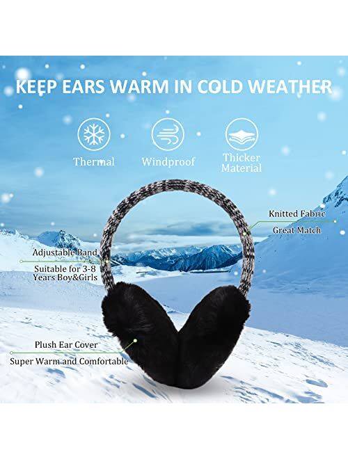 PESAAT Winter EarMuffs for Kids Outdoor Boys Knitted Ear Cover Plush Toddler Girls Ear Warmer 3-8 Years