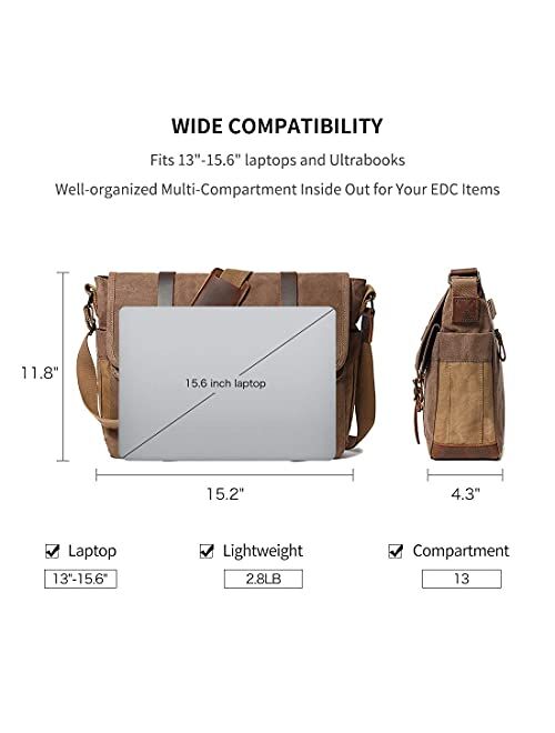 Soaeon Messenger Bag for Men 15.6 Inch Canvas Laptop Computer Bag Leather Briefcase