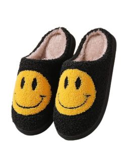Qipilon Smiley Face slippers unisex retro memory foam soft plush slippers warm non-slip home shoes