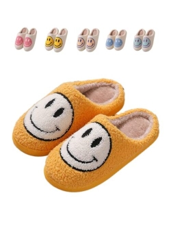 Qipilon Smiley Face slippers unisex retro memory foam soft plush slippers warm non-slip home shoes
