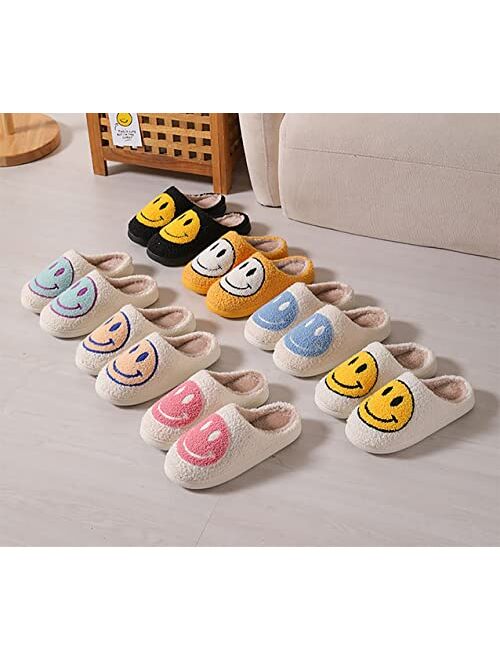 Qipilon Smiley Face slippers unisex retro memory foam soft plush slippers warm non-slip home shoes