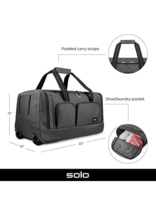 Solo New York Leroy Carry-On Wheeled Duffle Bag, 49L Capacity, Grey, 22 Inch