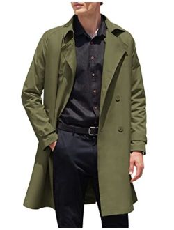 Men's Slim Fit Trench Coat Double Breasted Overcoats Lapel Collar Jacket with Belt