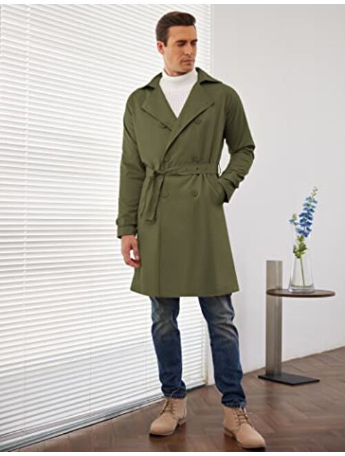 COOFANDY Men's Slim Fit Trench Coat Double Breasted Overcoats Lapel Collar Jacket with Belt