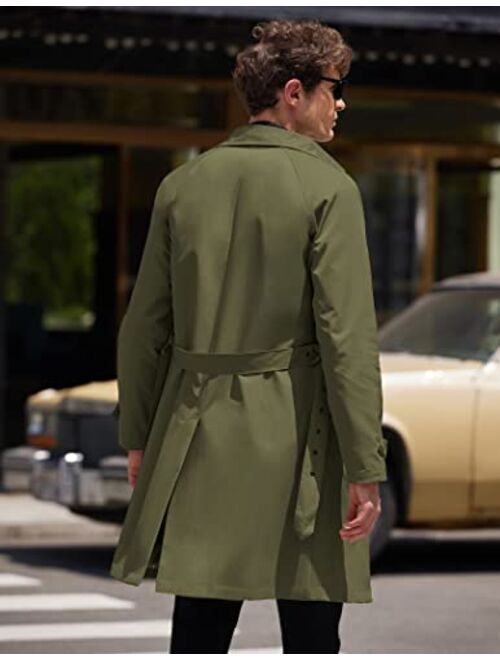 COOFANDY Men's Slim Fit Trench Coat Double Breasted Overcoats Lapel Collar Jacket with Belt