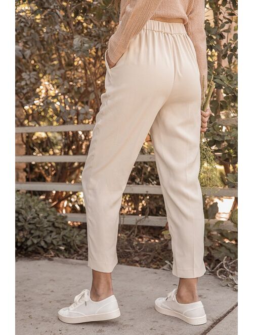 Lulus Top Trend Beige Pull-On Trouser Pants