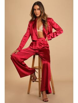 Very Merry Berry Red Satin Wide-Leg Trouser Pants