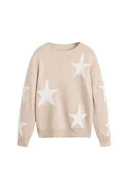 Girl's Star Pattern Round Neck Long Sleeve Sweater Casual Tops