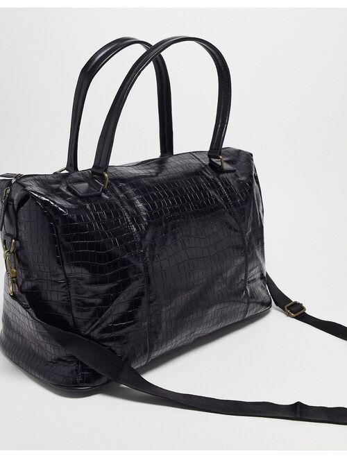 ASOS DESIGN structured holdall in black faux croc