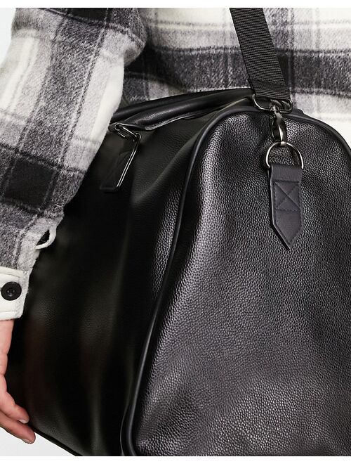 ASOS DESIGN carryall bag in black faux leather with branded emboss