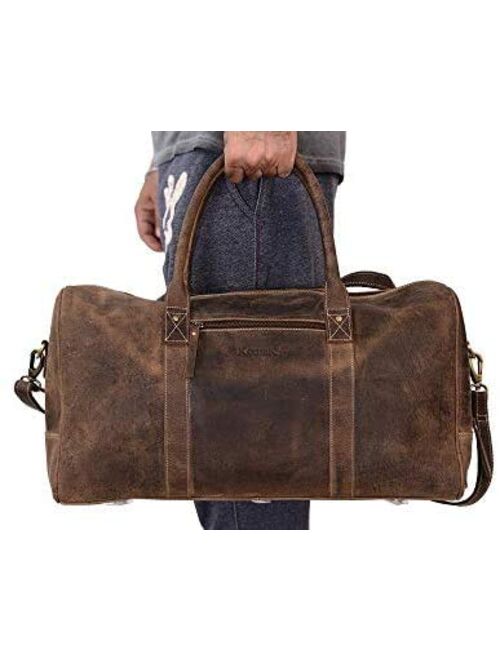 KomalC Leather Travel Duffel Bags for Men and Women Full Grain Leather Overnight Weekend Leather Bags Sports Gym Duffle.