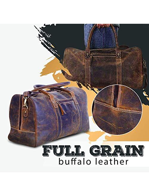 KomalC Leather Travel Duffel Bags for Men and Women Full Grain Leather Overnight Weekend Leather Bags Sports Gym Duffle.
