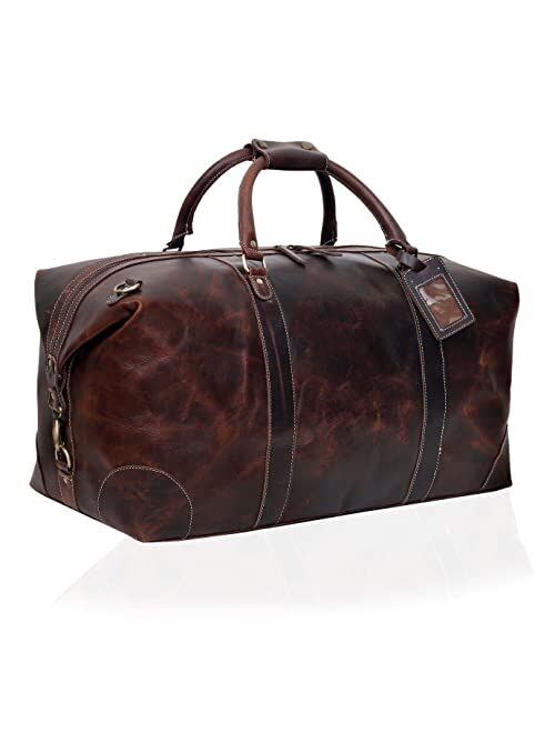 C Cuero 24" Leather Buffalo Travel Case Duffel Luggage Bag, Gym Travel Tote Duffel, Overnight Weekender