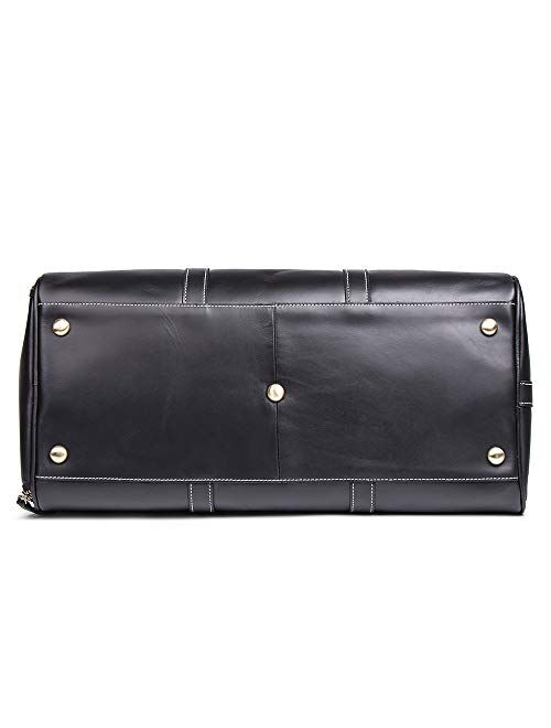 Leathfocus Leather Travel Luggage Bag, Mens Duffle Retro Carry on Handbag (Brown)