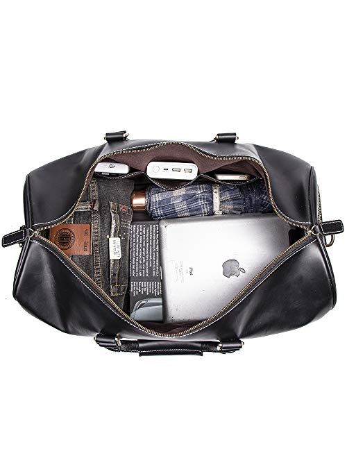Leathfocus Leather Travel Luggage Bag, Mens Duffle Retro Carry on Handbag (Brown)