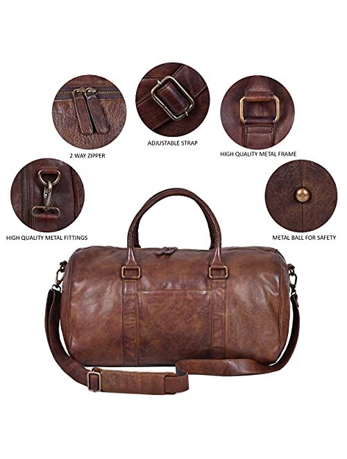 Oak Leathers Real Leather Weekender Travel Duffel Bag for Men and Women - Large Travel Bags Gym Sports Overnight Carryall Carry on Bag