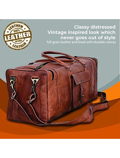 Leather Duffel Bag 28 inch Large Travel Bag Gym Sports Overnight Weekender Bag by Komal's Passion Leather (Brown)