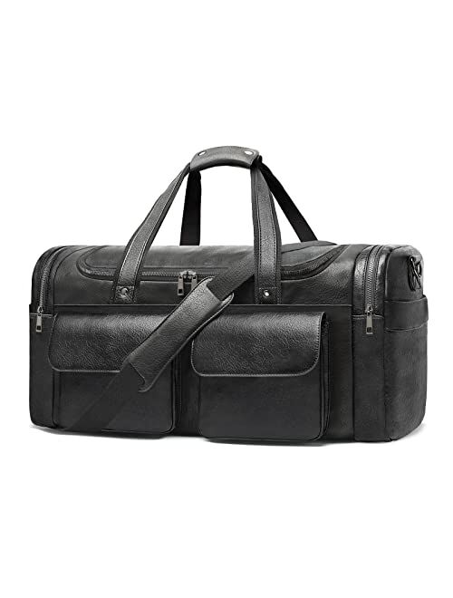 Bolosta Travel Duffel Bag for Men, Large PU Leather Carry on Duffle Bag for Traveling, Waterproof Duffel Bag for Men Overnight Weekender Gym Bag with Shoe Compartment - P