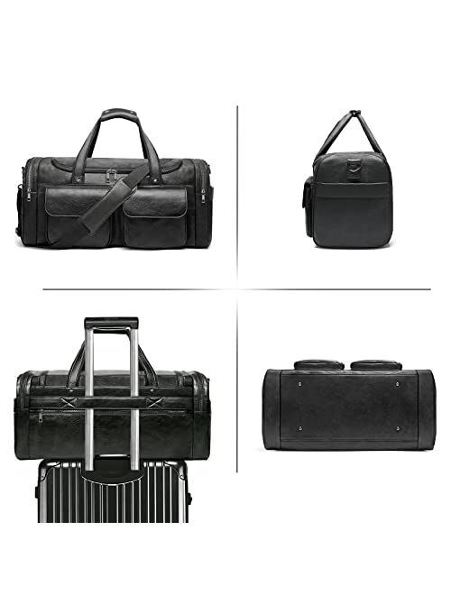 Bolosta Travel Duffel Bag for Men, Large PU Leather Carry on Duffle Bag for Traveling, Waterproof Duffel Bag for Men Overnight Weekender Gym Bag with Shoe Compartment - P