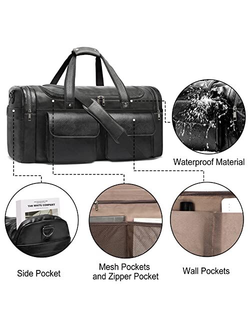 Bolosta Travel Duffel Bag for Men, Large PU Leather Carry on Duffle Bag for Traveling, Waterproof Duffel Bag for Men Overnight Weekender Gym Bag with Shoe Compartment - P