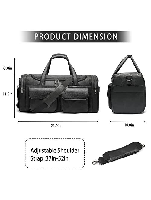 Bolosta Travel Duffel Bag for Men, Large PU Leather Carry on Duffle Bag for Traveling, Waterproof Duffel Bag for Men Overnight Weekender Gym Bag with Shoe Compartment - P
