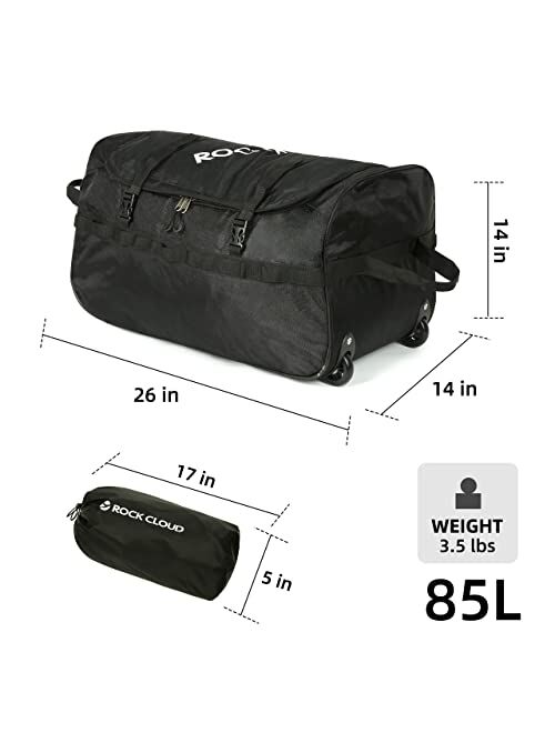 Rock Cloud Foldable Wheeled Duffel Bag with Wheels 85L Rolling Duffle Bag Packable 26 inch for Travel Sports Camping