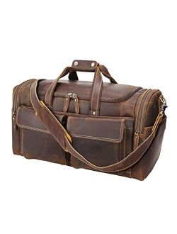 Texbo 22.8'' Leather Duffle Bags for Men, Full Grain Leather Travel Overnight Weekend Bag Retro Carry on Duffel Bag Brown
