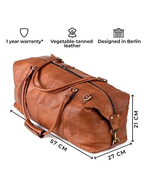 Berliner Bags Vintage Leather Duffle Bag Muenchen for Travel or the Gym, Overnight Bag for Men and Women - Brown (Cognac)