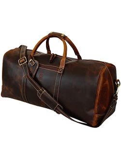 24" Leather Duffle Bag for Men & Women, Top Grain Leather Travel Overnight Weekender Sports Gym Carry On Duffel Bag by Rustic Town (Walnut Brown)