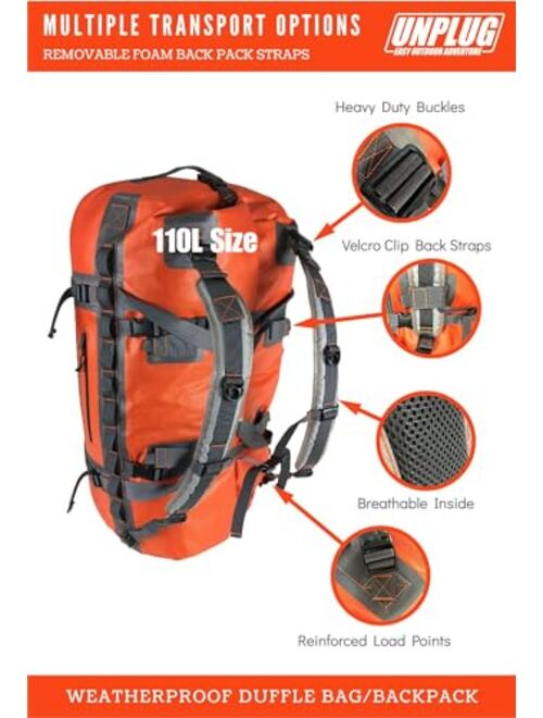 Unplug Easy Outdoor Adventure Unplug Ultimate Adventure Bag -1680D Heavy Duty Waterproof Duffel Bag for Boating, Motorcycling, Hunting, Camping, Kayaks or Jet Ski. Gets G