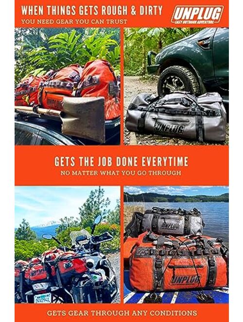 Unplug Easy Outdoor Adventure Unplug Ultimate Adventure Bag -1680D Heavy Duty Waterproof Duffel Bag for Boating, Motorcycling, Hunting, Camping, Kayaks or Jet Ski. Gets G