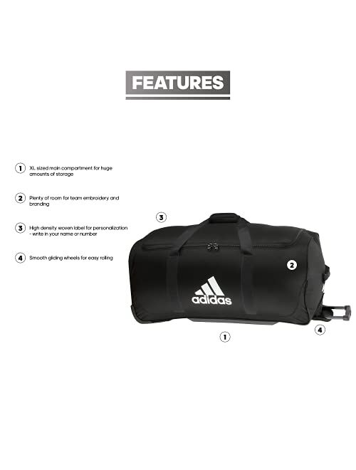 adidas Team XL 2 Wheel Duffel Bag, Black/White, One Size