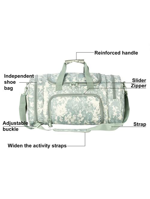 PANS Military Waterproof Duffel Bag Tactical Outdoor Gym Bag Army Carry On Bag with Shoes Compartment,Molle System,Shoulder Bag&Handbag for Sports Travel Camping Hunting(