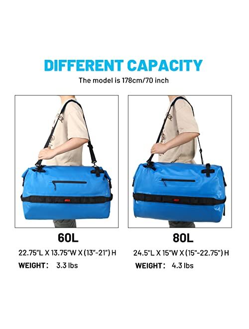 MIER Large Waterproof Duffel Bag Rolltop Dry Backpack Duffle Bags for Kayaking, Rafting, Boating, Swimming, Camping, Travel, Gym, Beach, 60L/80L