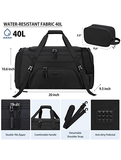 Dakuly Gym Duffle Bag for Women Men 40L Waterproof Sports Bags Travel Duffel Bags with Shoe Compartment,Wet Pocket Large Weekender Overnight Bag with Toiletry Bag,Black