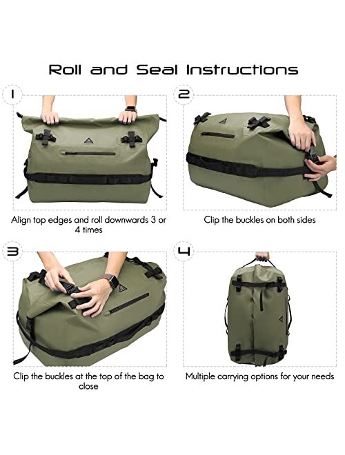 Haimont Roll-top Dry Duffel Backpack Large Waterproof Dry Sack Heavy Duty Duffle Bag with Backpack Straps for Kayaking, Rafting, Boating, Travel, 60L