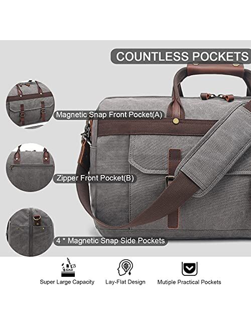 Soaeon Duffle Bag for Men Waterproof Genuine Leather Canvas Travel Duffel Bags for Women Overnight Weekender Bag for Traveling, Grey
