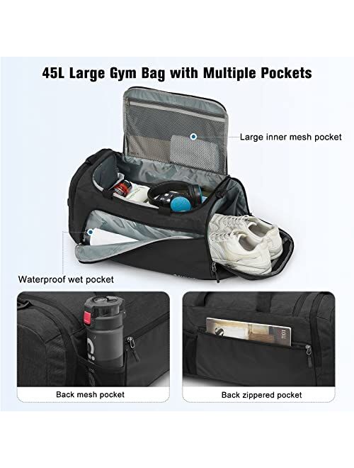 G4Free 45L 3-Way Duffle Backpack Gym Bag with Wet Pocket & Shoes Compartment for Men Women, Lightweight Sports Travel Weekender Overnight Duffel Bag