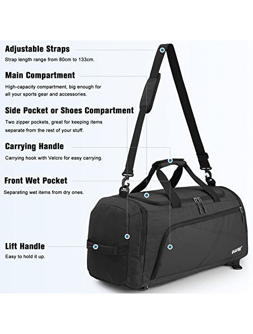 G4Free 45L 3-Way Duffle Backpack Gym Bag with Wet Pocket & Shoes Compartment for Men Women, Lightweight Sports Travel Weekender Overnight Duffel Bag