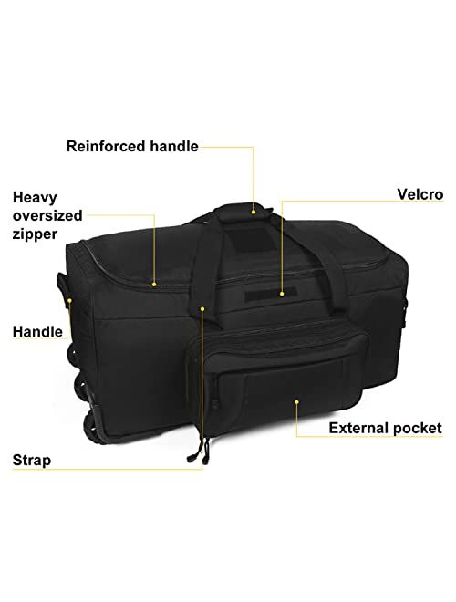 Greencity Large Capacity Wheels Rolling Deployment Wheeled Duffel Bag Military Suitcase Heavy-Duty Tactical Bag with Detachable Pouch 32 Inch