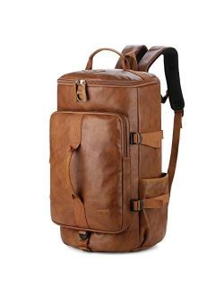 BAOSHA Stylish Leather Men Weekender Travel Duffel Tote Bag Backpack Travel Hiking Rucksack Overnight Bag 3-Ways Convertible HB-26 (Brown)