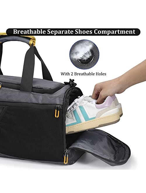 Raipult Gym Duffle Bag for Men Women, Travel Duffel Bag Backpack with Shoe Compartment & Wet Pocket, 50L Waterproof Sports Overnight Weekender Bag with USB Port, Black