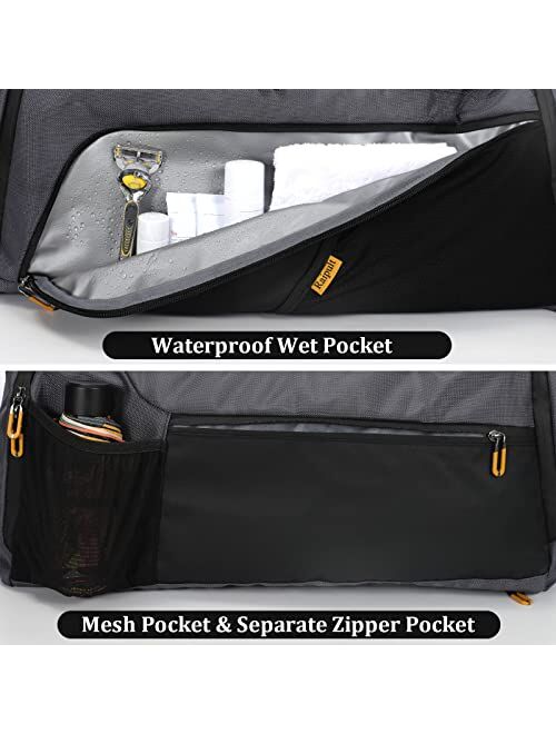 Raipult Gym Duffle Bag for Men Women, Travel Duffel Bag Backpack with Shoe Compartment & Wet Pocket, 50L Waterproof Sports Overnight Weekender Bag with USB Port, Black