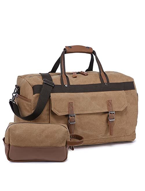 Sucipi Travel Duffle Bag with Shoes Bag and Toiletry Bag,60L Canvas Waterproof Overnight Weekender Bag for Men WomenBrown