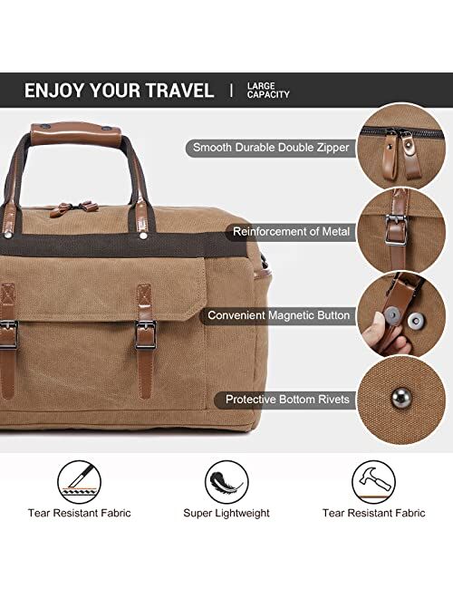 Sucipi Travel Duffle Bag with Shoes Bag and Toiletry Bag,60L Canvas Waterproof Overnight Weekender Bag for Men WomenBrown