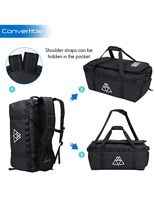 Haimont Heavy Duty Duffle Bag with Backpack Straps, Large Travel Duffel Backpack for Men Women, Hiking Camping Duffle with Shoe Compartment, Blue, 60L