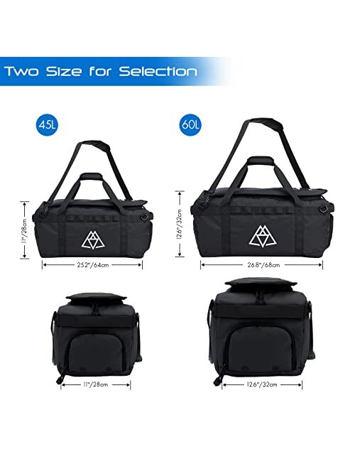 Haimont Heavy Duty Duffle Bag with Backpack Straps, Large Travel Duffel Backpack for Men Women, Hiking Camping Duffle with Shoe Compartment, Blue, 60L