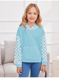 Hopeac Kids Girls Hoodies Plaid Checkered Cute Long Sleeve Pocket Pullover Sweatshirt