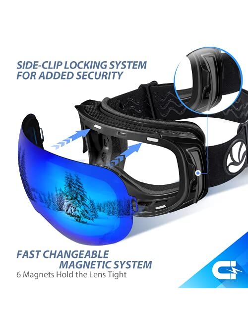 VANRORA Ski Goggles, Snowboard Goggles, Magnetic & Clip Locking System, Interchangeable Lens