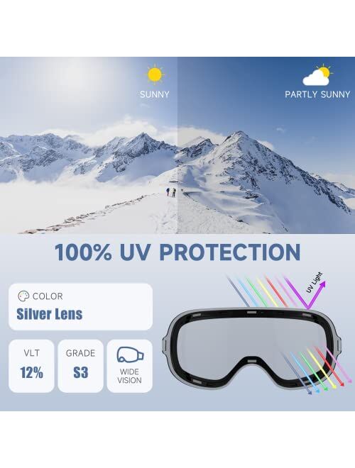 findway Ski Goggles OTG for Women Men Adult Youth-Over Glasses Snow Goggles-Interchangeable Lens,Anti Fog Snowboard Goggles